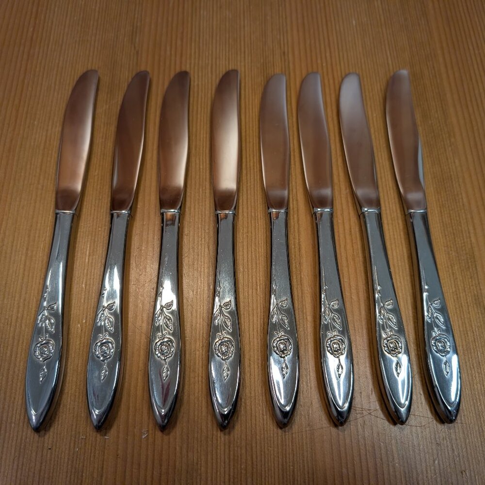 Lot of 8 Oneida Community MY ROSE Stainless 8.5" Dinner Table Knife Set
